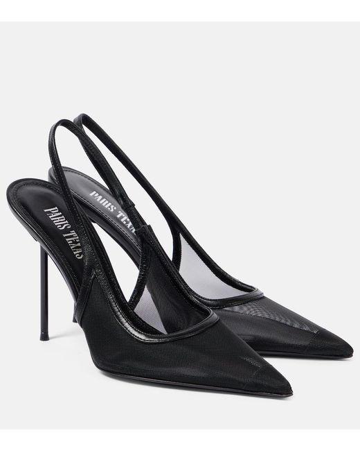 Paris Texas Black Lidia 105 Mesh Slingback Pumps