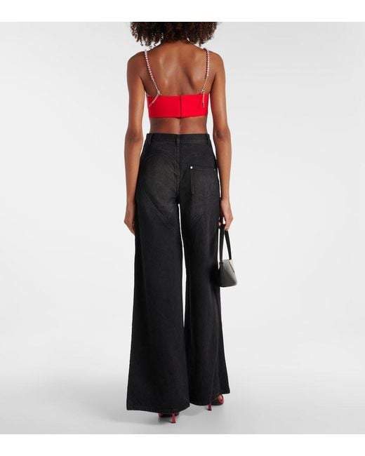 Area Black Crystal-embellished High-rise Wide-leg Jeans