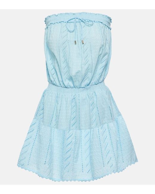 Vestido corto Colette de algodon con bordado ingles Melissa Odabash de color Blue