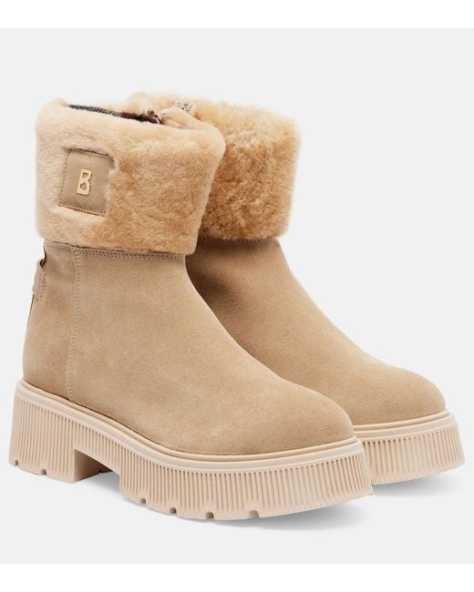 Bogner Natural Turin Shearling-Trimmed Suede Ankle Boots