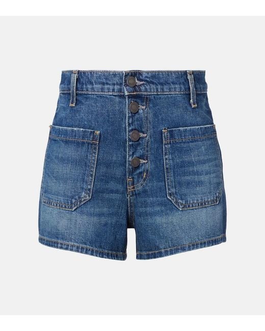 Nili Lotan Blue Harley High-Rise Denim Shorts