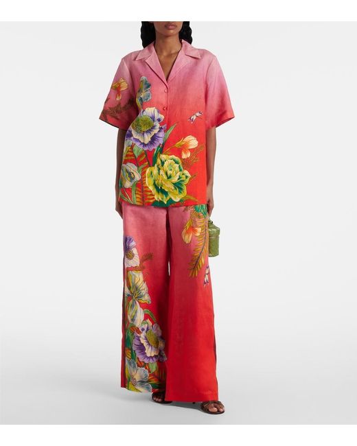 ALÉMAIS Red Inez Floral Linen Shirt