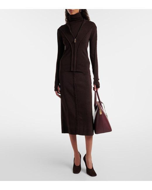 Victoria Beckham Black Knitted Wool-Blend Midi Skirt