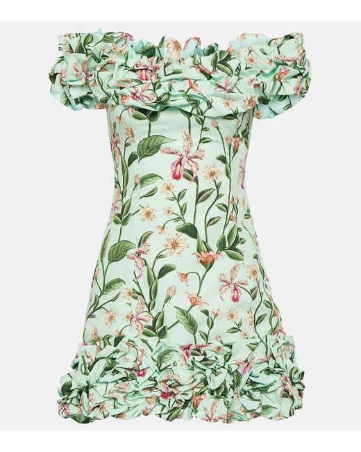 Vestido corto Jardin de algodon floral Agua Bendita de color Green