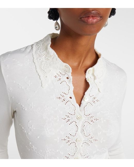 Magda Butrym White Embroidered Cotton-Blend Bodysuit