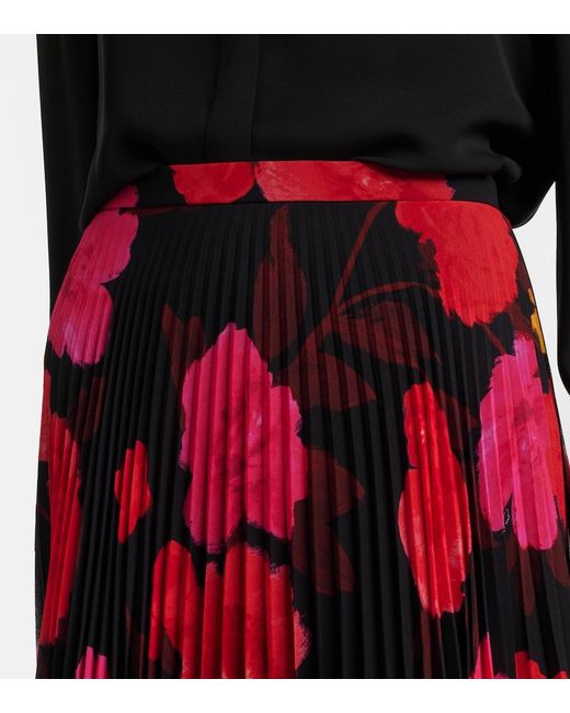 Erdem Red Floral Print Pleated Skirt