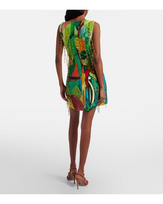 ALÉMAIS Green Mokshini Beaded Linen-Blend Minidress