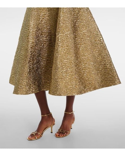 Emilia Wickstead Natural Mara Metallic-Effect Seersucker Midi Dress