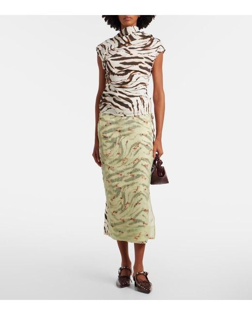 Ganni White Zebra-Print Cotton-Blend Top