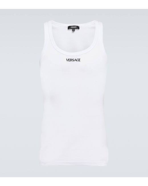 Versace White Logo Cotton-blend Tank Top for men