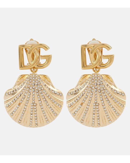 Dolce & Gabbana Metallic Dg Shell Drop Clip-On Earrings