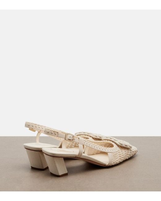 Roger Vivier Natural Belle Vivier Crochet And Leather Slingback Pumps