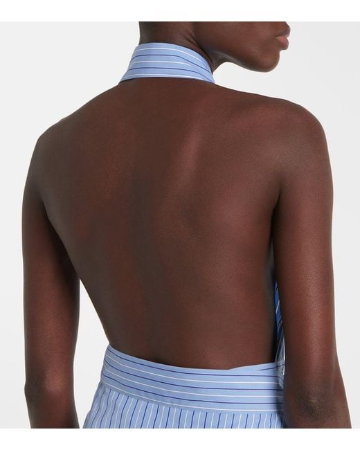 Vestido Corto De Algodon Con Cuello Halter Prada de color Blue