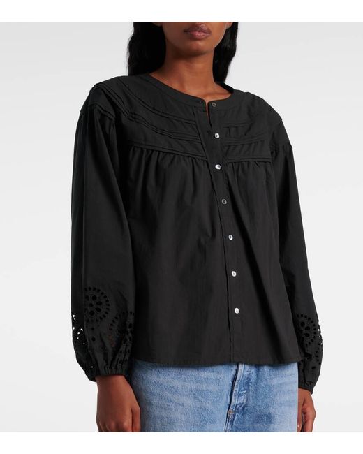 Blusa Carden De Algodon Con Bordado Ingles Velvet de color Black