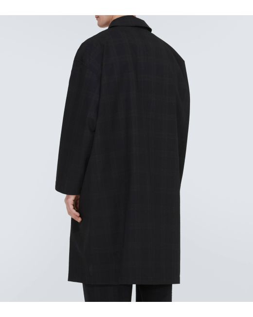 Lemaire Black Checked Wool Seersucker Overcoat for men