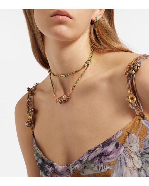 Marie Lichtenberg Metallic Halskette Believe mit 18kt Rosegold, Emaille und Edelsteinen