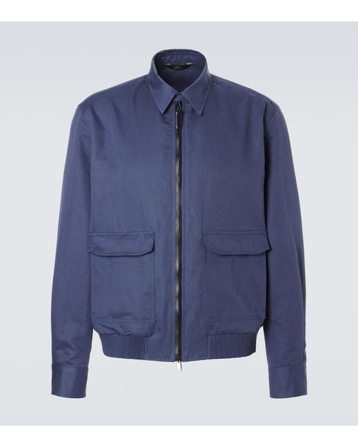 Brioni Blue Linen And Cotton Blouson Jacket for men
