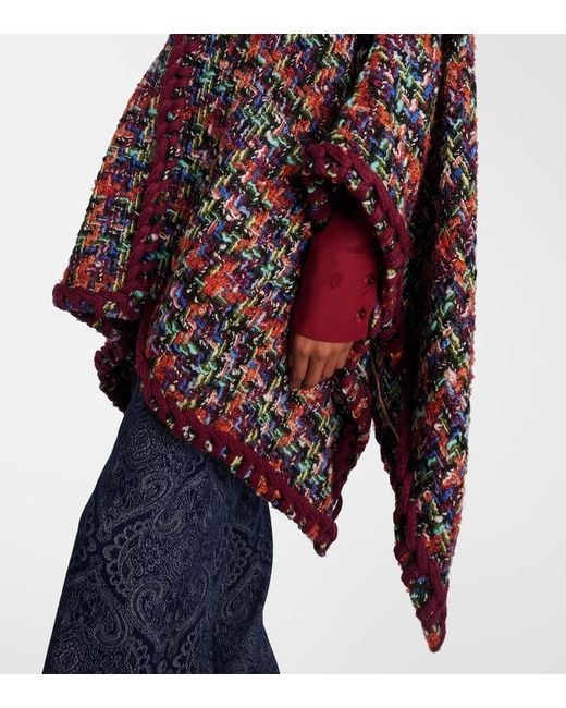 Etro Black Wool, Mohair, And Cotton-Blend Tweed Cape