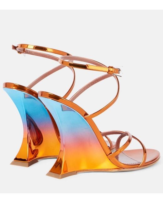 Paris Texas Orange Nina 105 Mirrored Leather Wedge Sandals