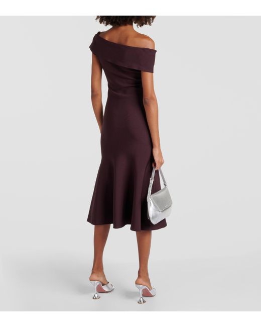 Roland Mouret Purple Asymmetric Off-shoulder Midi Dress
