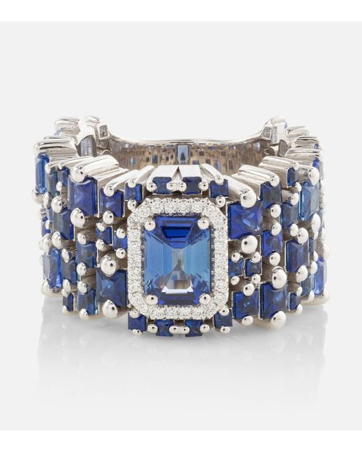 Suzanne Kalan Blue One Of A Kind 18kt White Gold Ring With Sapphires And Diamonds