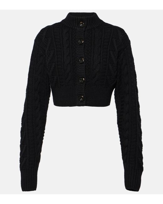 Emilia Wickstead Black Aleph Cropped Cable-knit Wool Cardigan