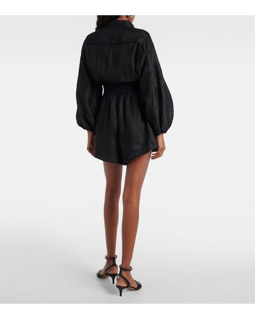 Zimmermann Black Belted Linen Playsuit