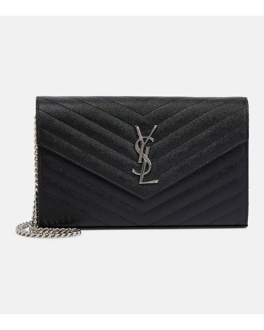 Saint Laurent Black Cassandre Matelasse Leather Wallet On Chain