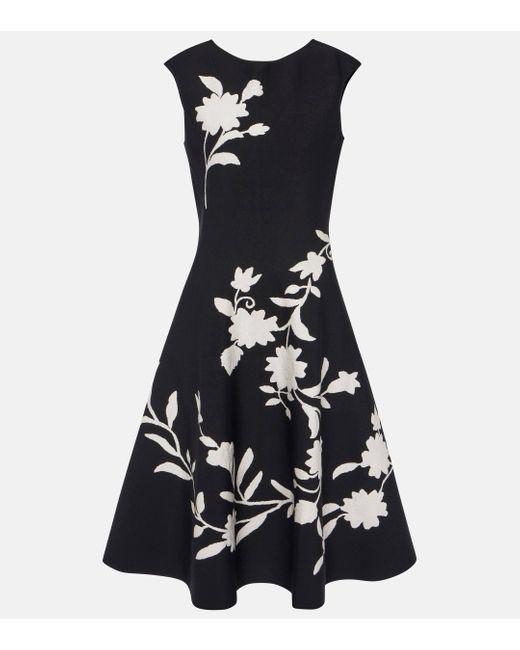 Carolina Herrera Black Floral Midi Dress