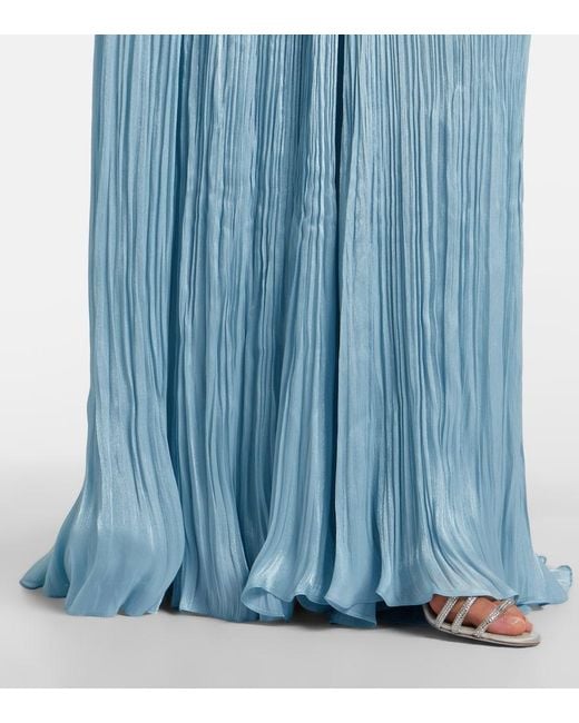 Marmar Halim Blue Draped Pleated Gown