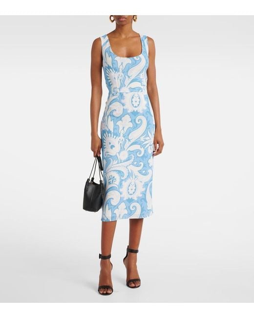 Etro Blue Printed Midi Dress