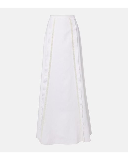 Valentino White Lace-Trimmed Linen Maxi Skirt