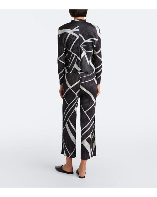Pleats Please Issey Miyake Gray Fold Line Pleated Printed Wide-Leg Pants
