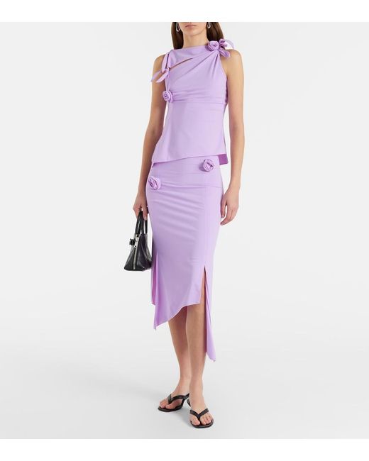 Coperni Purple Floral-Applique Gathered Jersey Top
