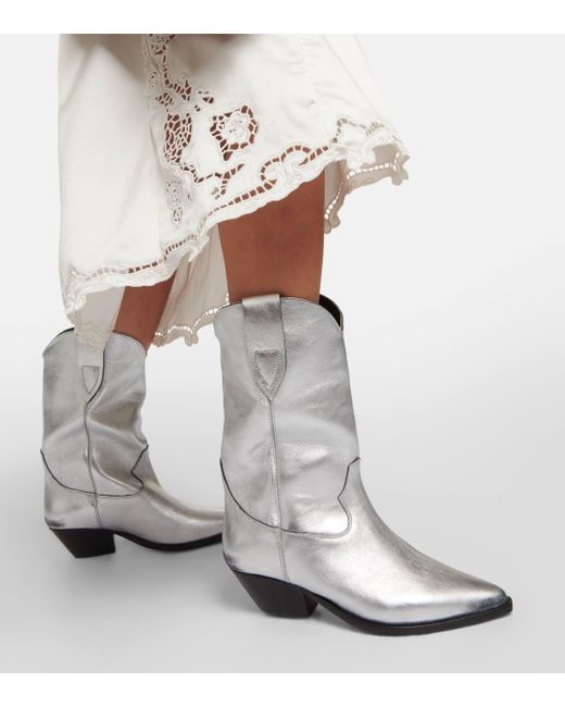 Isabel Marant Gray Duerto Metallic Leather Cowboy Boots