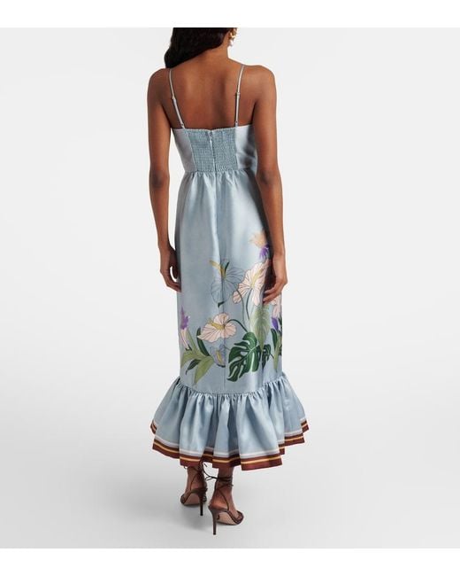 ALÉMAIS Blue Alfie Floral Midi Dress
