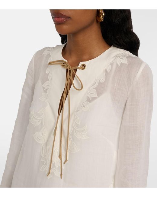 Zimmermann White Indra Embroidered Ramie Minidress