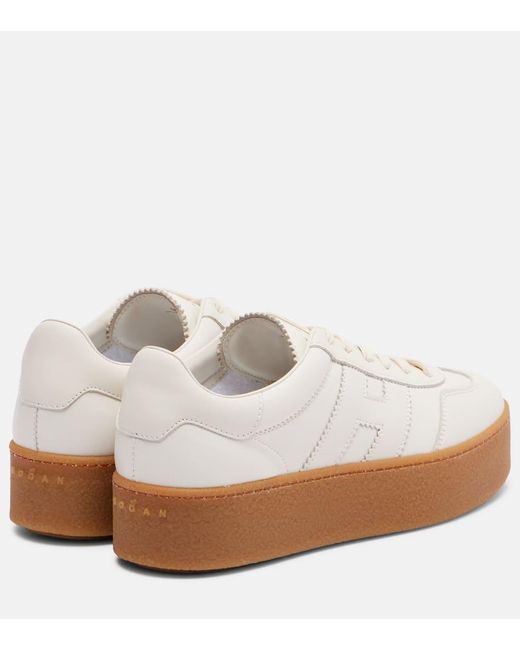 Hogan White H681 Leather Platform Sneakers