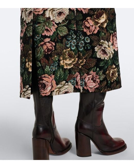 Dries Van Noten Green Floral Jacquard Midi Skirt