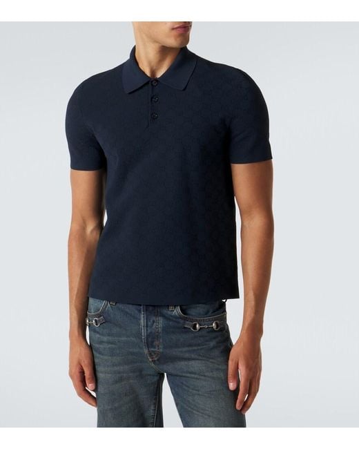 Gucci Blue Gg Jacquard Polo Shirt for men