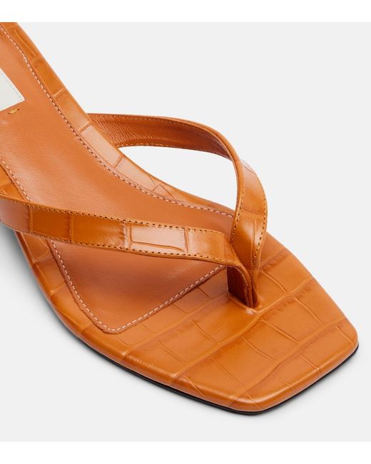 Totême  Brown Croc-Effect Leather Thong Sandals
