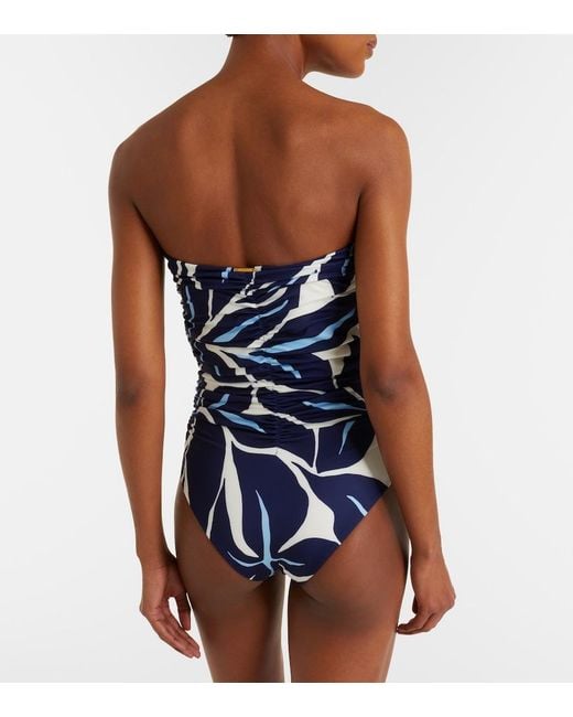 Cala De La Cruz Blue Printed Strapless Swimsuit