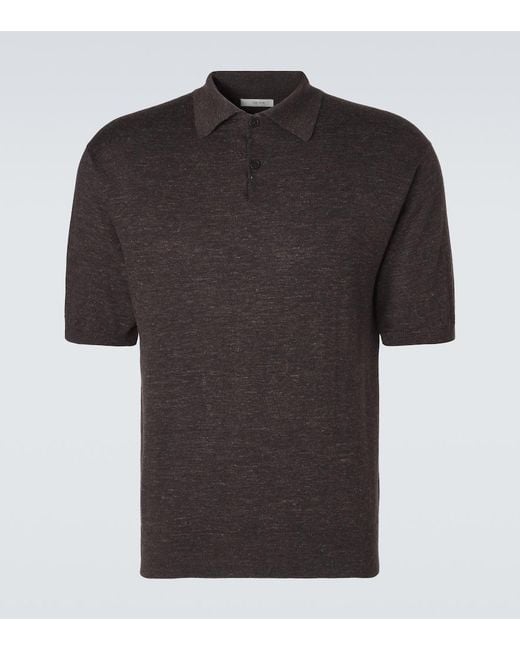 The Row Black Borges Cashmere, Silk, And Linen Polo Shirt for men