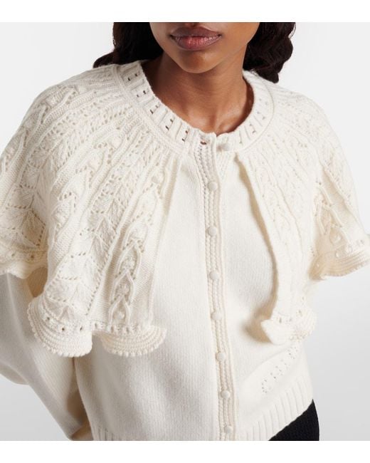 Chloé Natural Ruffled Wool And Cashmere Cardigan