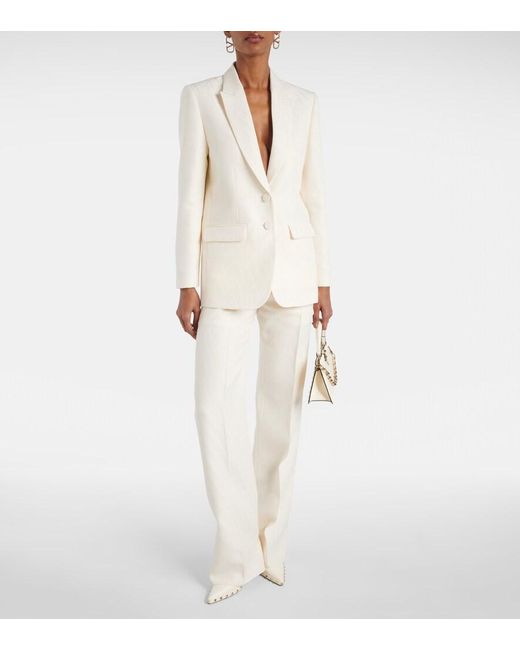 Valentino Natural High-Rise Wool And Silk Wide-Leg Pants