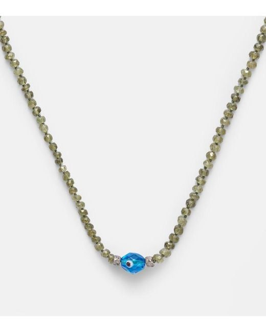 Ileana Makri Blue 9Kt And Sterling Beaded Necklace With Garnets And Diamonds