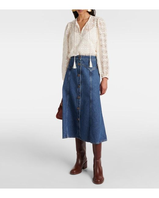 FRAME Natural Cotton Lace Blouse