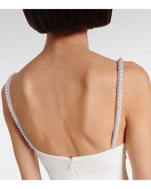 Self-Portrait White Faux Pearl-Embellished Crepe Minidress