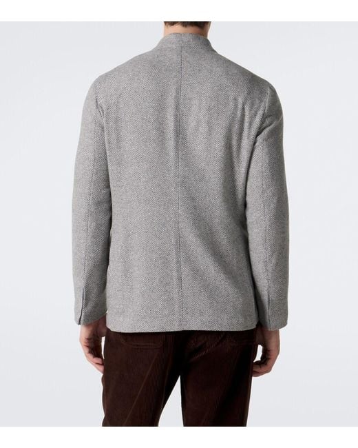 Eleventy Gray Herringbone Cashmere And Silk Blazer for men