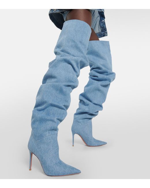 AMINA MUADDI Jahleel Denim Over-the-knee Boots in Blue | Lyst